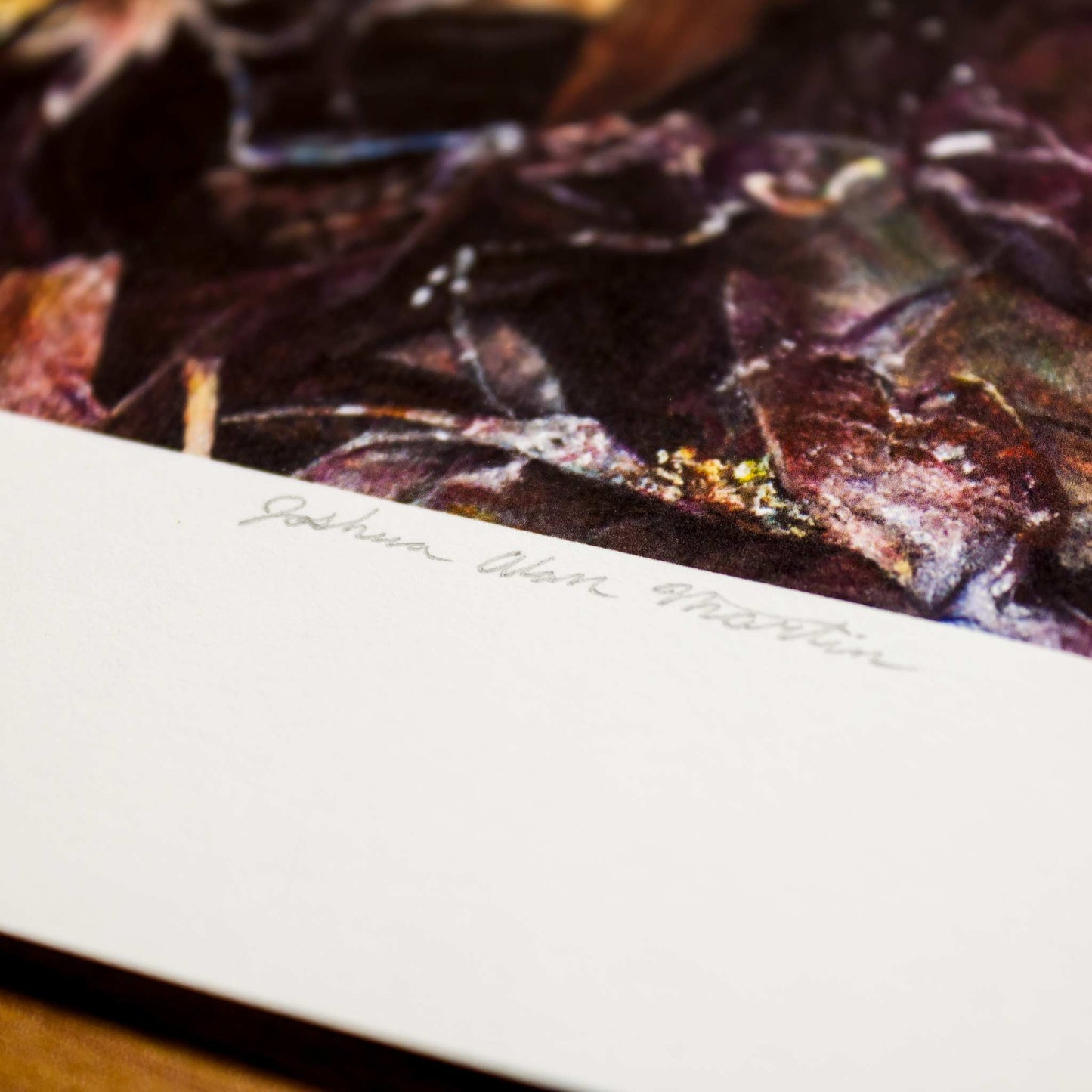 Detail of Signed fine art print by artist Joshua Martin of Rabbit in Woods..
