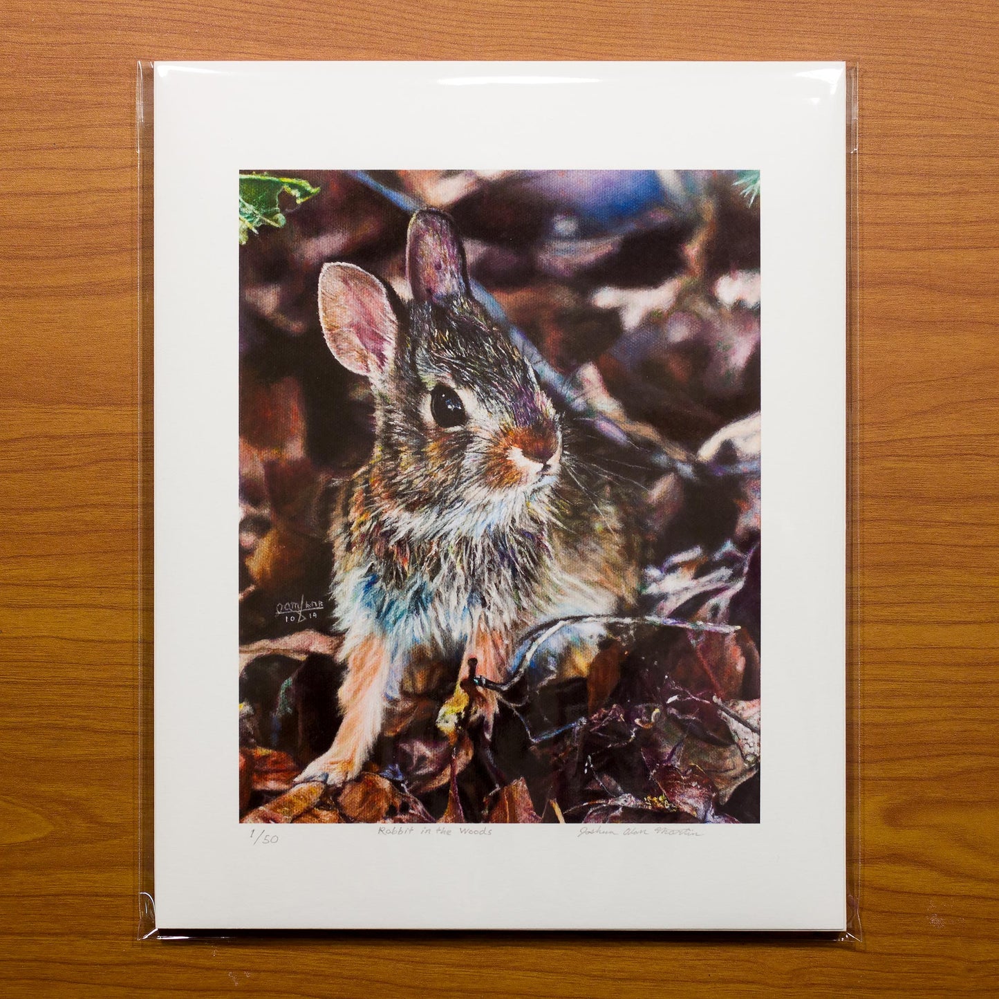 Signed fine art print by artist Joshua Martin of Rabbit in Woods..